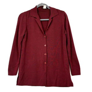 Vintage Henri Bendel Merino Wool Cardigan Small Burgundy Long Collared Jacket